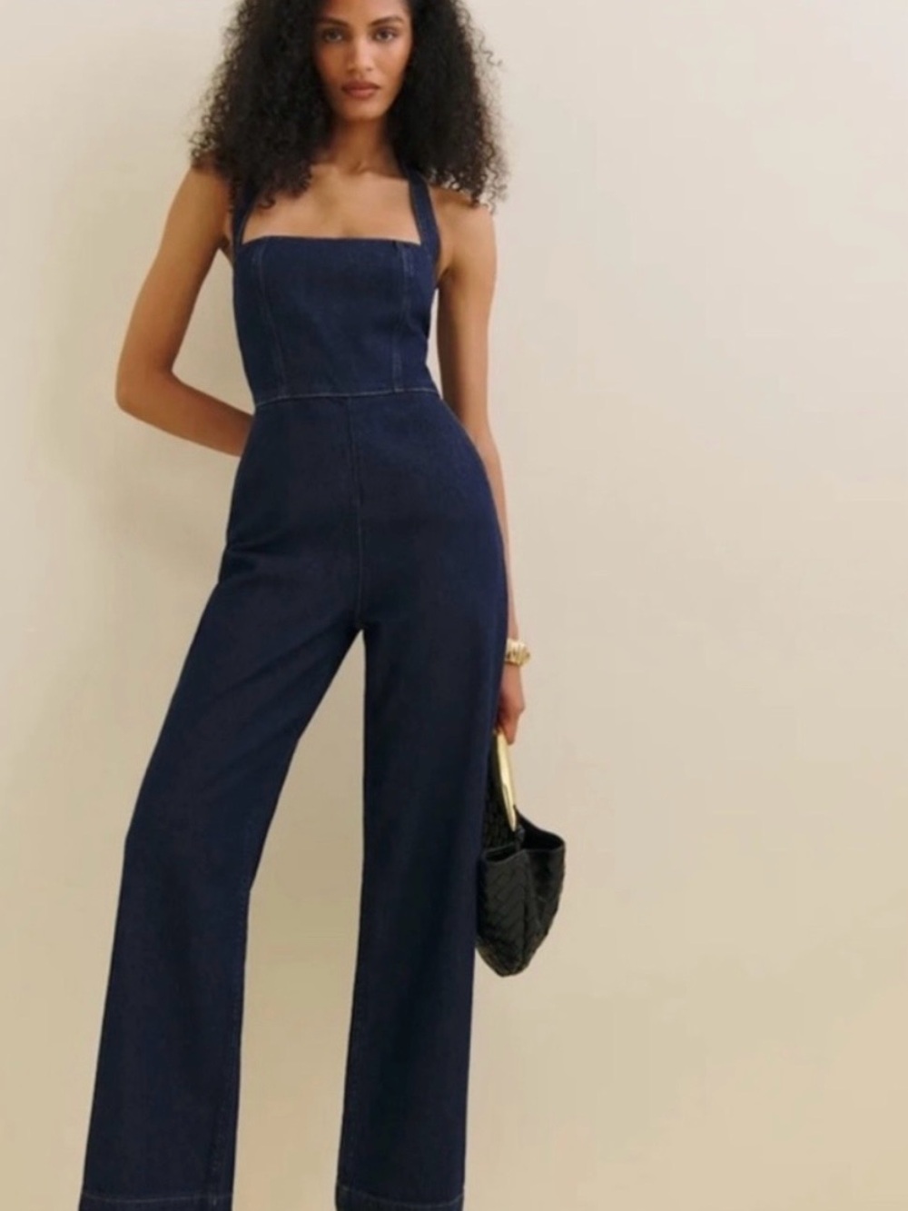 Reformation Danna Halter Denim Jumpsuit